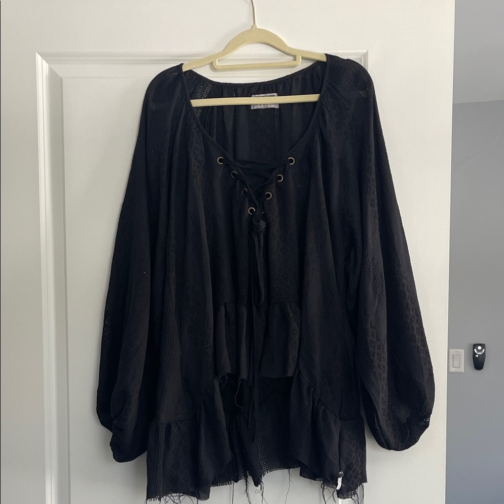 One Teaspoon Black Lace-Up Blouse